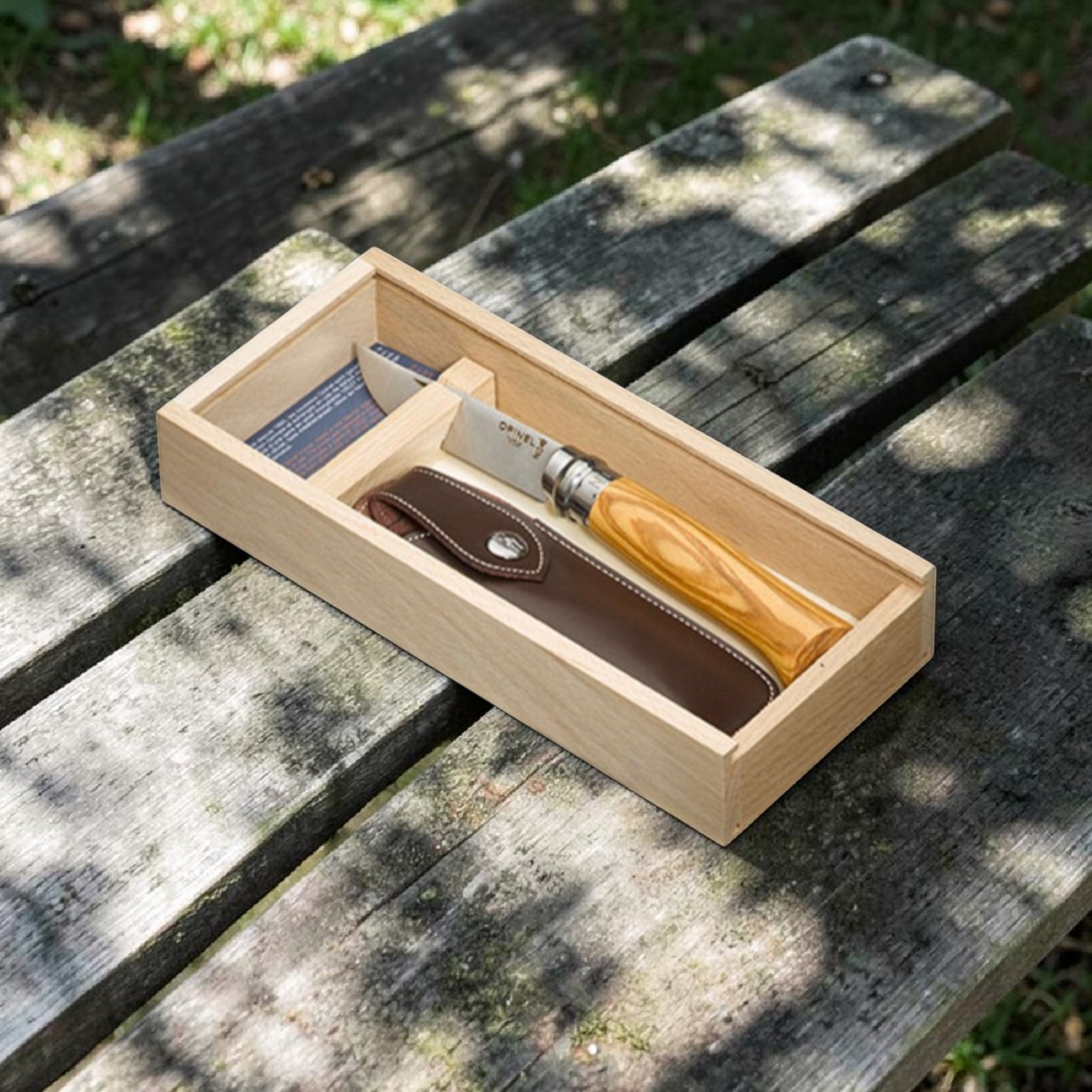 Opinal no.8 stainless olive wood handle and sheath